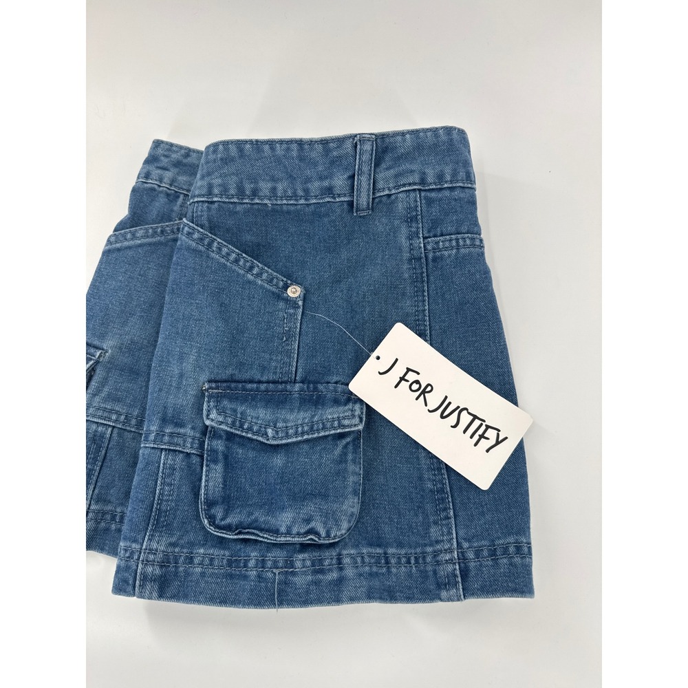 J For Justify Womens Blue Denim Cargo Mini Skirt Medium Wash Size S Utility Y2K - Picture 4 of 8